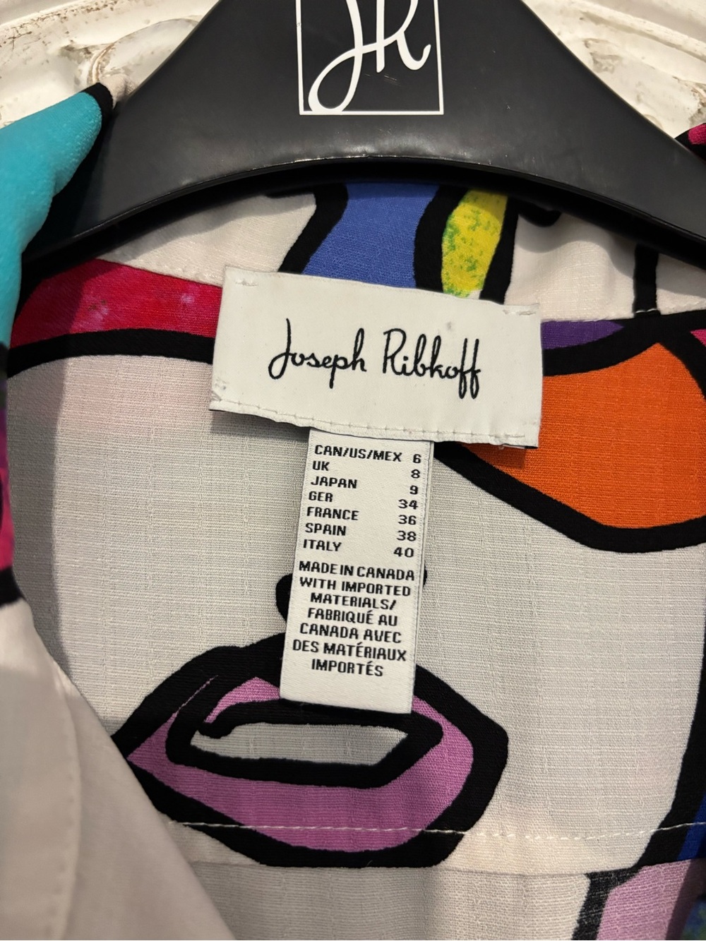 Joseph Ribkoff Multicolor Abstract Face Print Women's Blouse - Picture 3 of 3